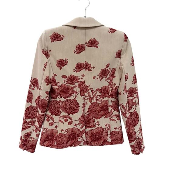 Alice + Olivia Mya Notch Collar Fitted Blazer Off White Multi Red Floral Size 2 - Picture 13 of 16
